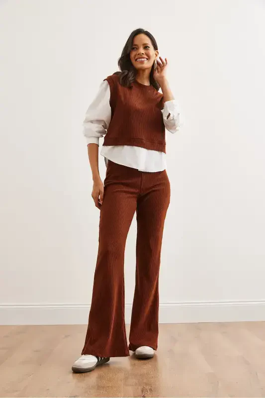 Woman Bitter Coffee Top Shirt Detailed Blouse Bottom Spanish - 4