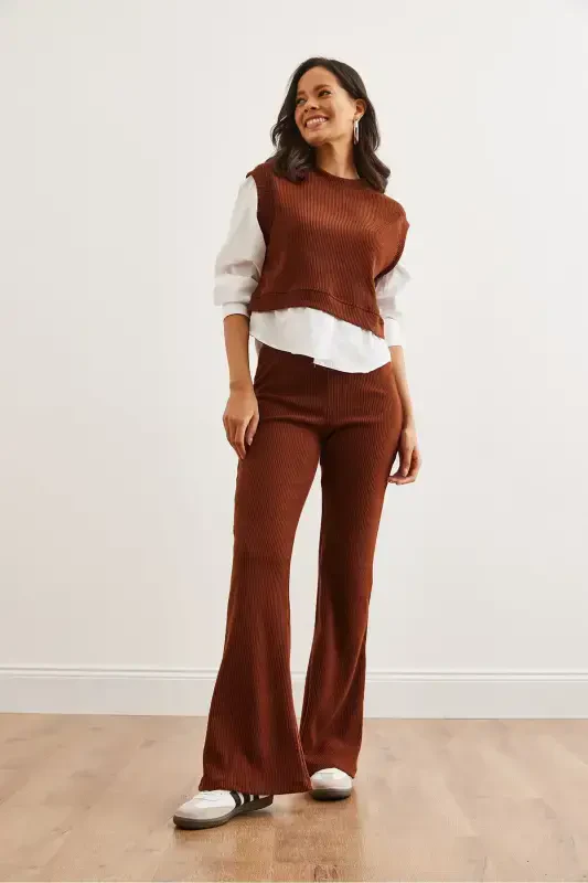 Woman Bitter Coffee Top Shirt Detailed Blouse Bottom Spanish - 5