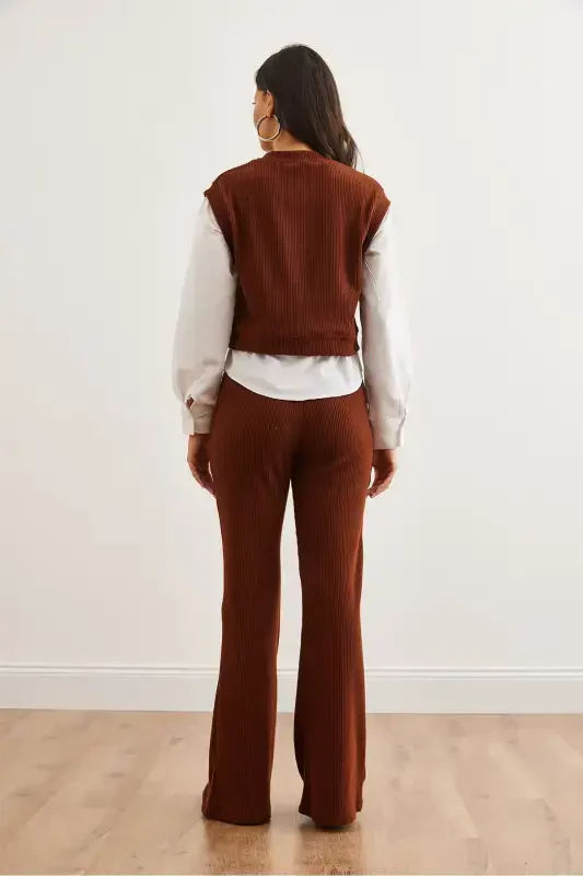 Woman Bitter Coffee Top Shirt Detailed Blouse Bottom Spanish - 8