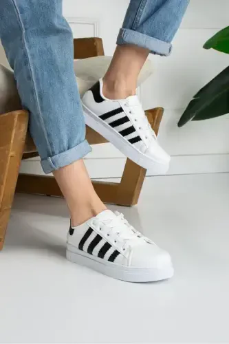 Woman Black and White Striped Sneakers - 1