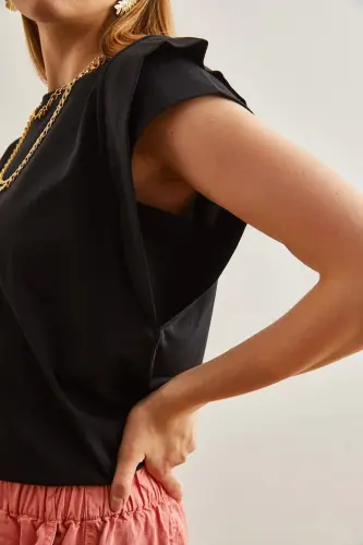 Woman Black Arm Detailed Cotton T-Shirt TSH-19000819- - 7