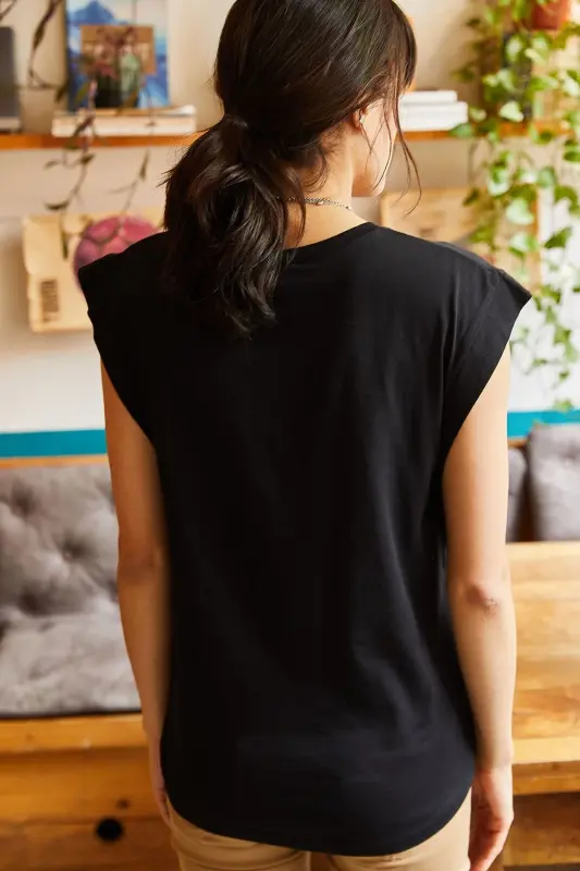 Woman Black Armpit Detailed Bat T-shirt TSH - 5