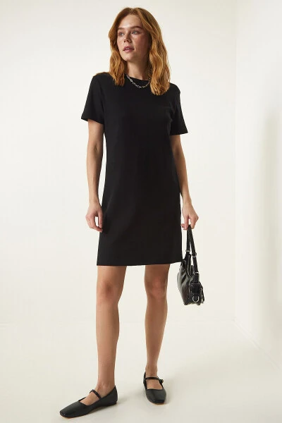 Woman Black Bicycle Collar Casual Knitted Dress OW00 - HAPPINESS İSTANBUL
