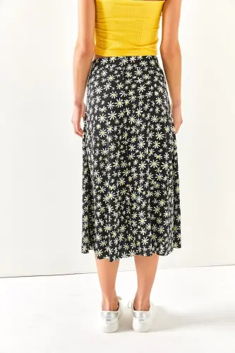 Woman Black Big Daisy Wrap Skirt ETK-1900015 - 5