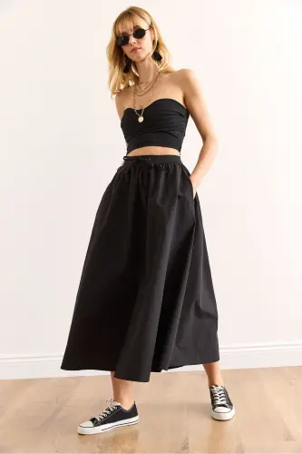 Woman Black Black Belted Slit Front Lace-up Mi - 4