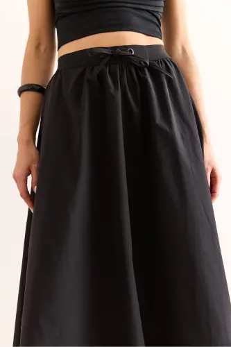 Woman Black Black Belted Slit Front Lace-up Mi - 5