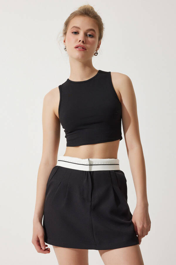 Woman Black Contrast Trim Knit Skirt UB00272 - 3