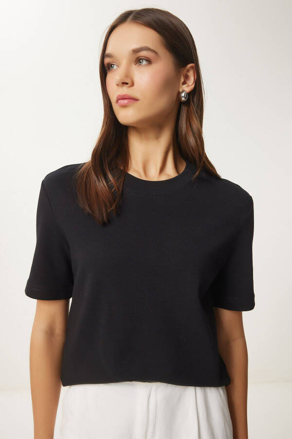 Woman Black Cotton Basic Knitted T-Shirt AG00001 - 1