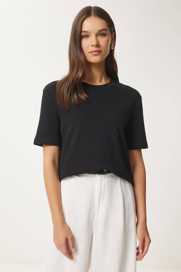 Woman Black Cotton Basic Knitted T-Shirt AG00001 - 2