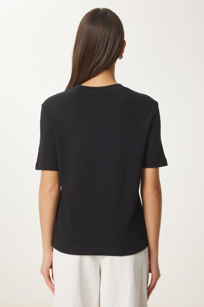 Woman Black Cotton Basic Knitted T-Shirt AG00001 - 5