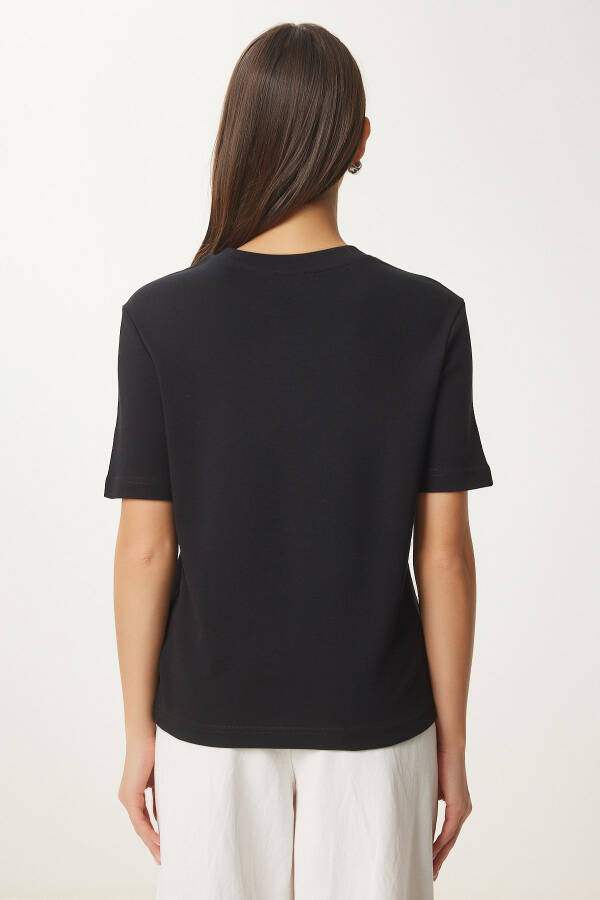 Woman Black Cotton Basic Knitted T-Shirt AG00001 - 5