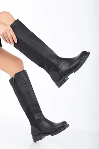 WOMAN BLACK DIVER FABRIC KNEE-HIGH BOOTS ZIPPED FASHION-BLACK - MOUN SHOES (1)
