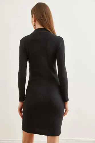 Woman Black Dress Drop Neckline Sweatshirt Mini Stretch - 6