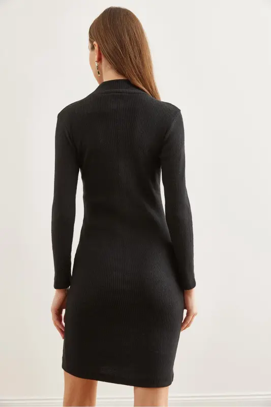 Woman Black Dress Drop Neckline Sweatshirt Mini Stretch - 6
