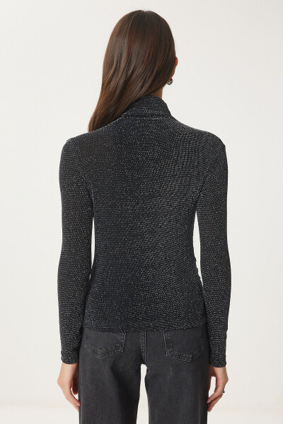 Woman Black Grey Pleated Detail Stand Collar Sandy Blouse FF00135 - 8