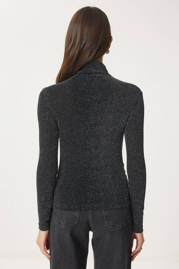 Woman Black Grey Pleated Detail Stand Collar Sandy Blouse FF00135 - 8