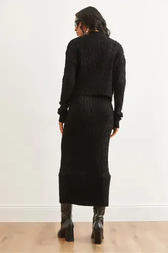 Woman Black Hair Braid Knit Set TKM-19000315-Black - 7