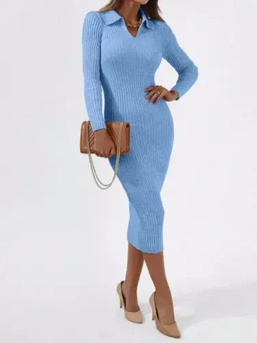 Woman Black Knitted Long Dress - 1