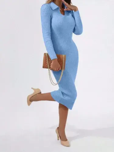 Woman Black Knitted Long Dress - 3