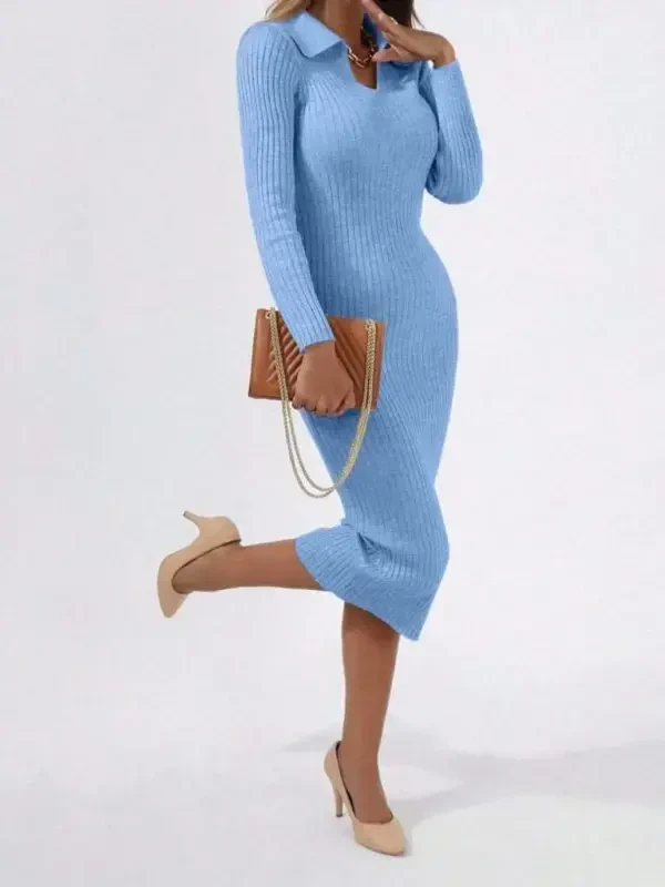 Woman Black Knitted Long Dress - 3