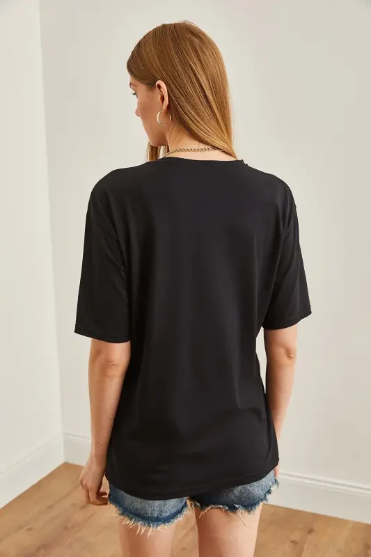 Woman Black Lace Detailed T-Shirt TSH-19000768-Black - 7