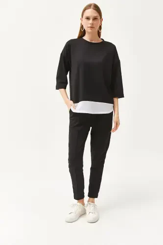 Woman Black Lace Detailed Top and Bottom Set TKM-19000274-Blk - 2