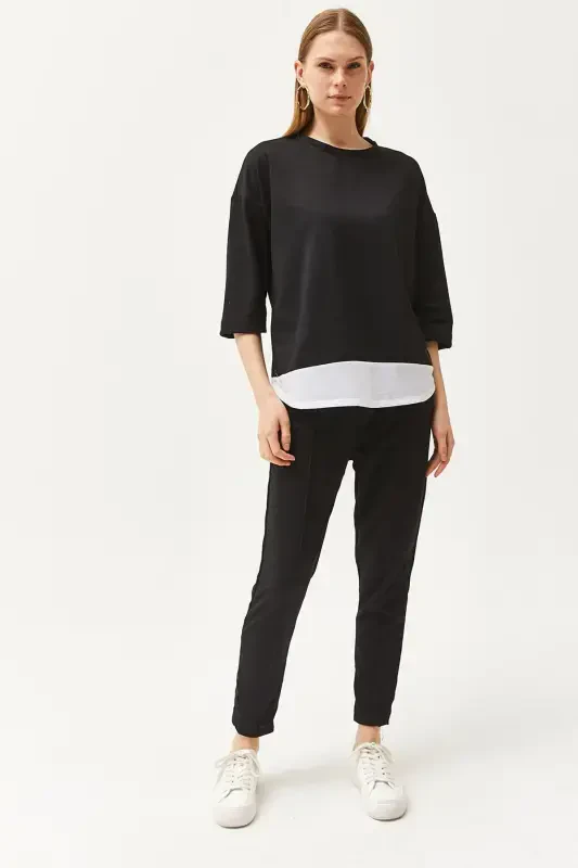 Woman Black Lace Detailed Top and Bottom Set TKM-19000274-Blk - 4