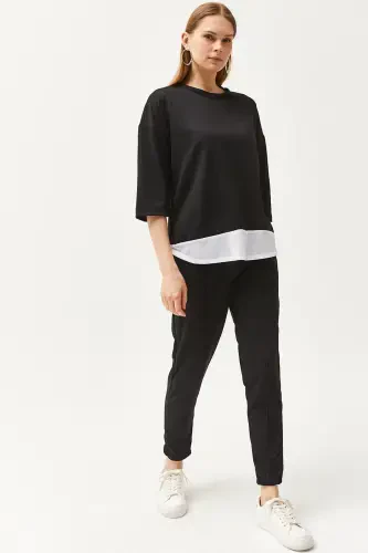 Woman Black Lace Detailed Top and Bottom Set TKM-19000274-Blk - 5