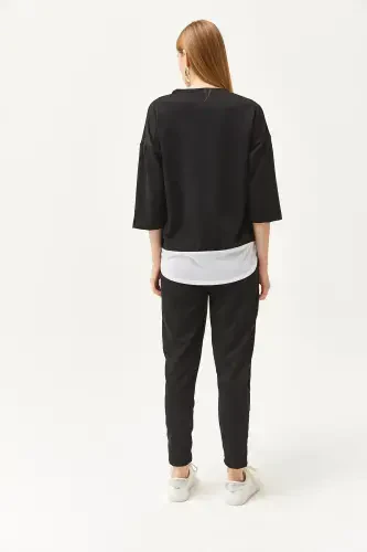 Woman Black Lace Detailed Top and Bottom Set TKM-19000274-Blk - 6