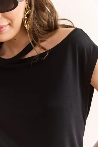 Woman Black Off Shoulder Knitted Viscose Blouse Blz-19 - 6