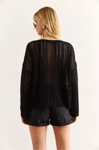Woman Black Openwork Relaxed Fit Seasonal Knitwear Blu - 13