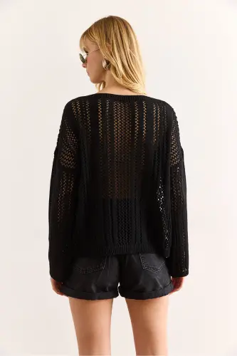 Woman Black Openwork Relaxed Fit Seasonal Knitwear Blu - 6