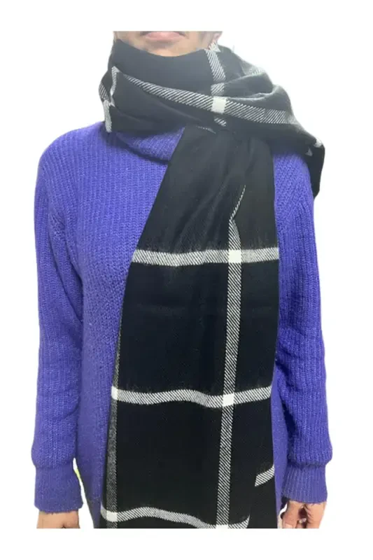 Woman Black Plaid Scarf Bym-137024137-Black - MODAZONE