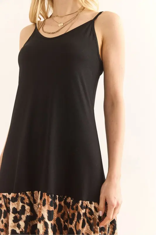 Woman Black Skirt Leopard Trimmed Tank Dress ELB - 5