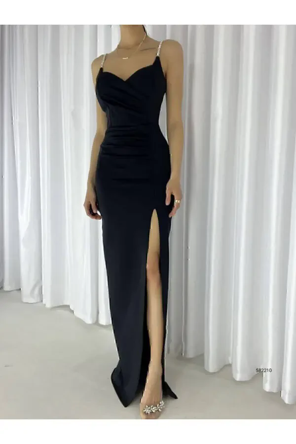 Woman Black Stone Strap Slit Imported Scuba Fabric - 2