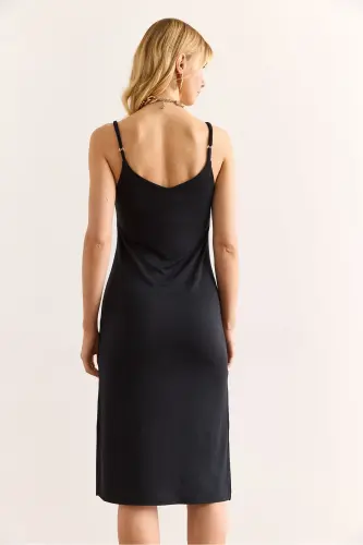 Woman Black Strap Adjustable Slit Mini Dr - OLALOOK (1)