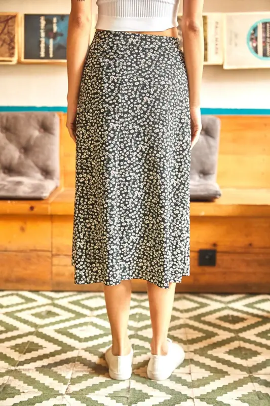 Woman Black Tiny Daisy Wrap Skirt ETK-1900015 - 5