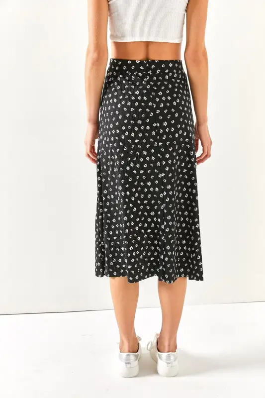 Woman Black Tiny Floral Wrap Skirt ETK-1900015 - 7