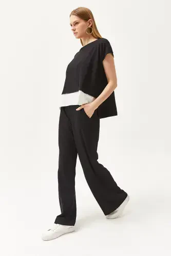 Woman Black Top Blouse Bottom Pants Suit TKM-190002 - OLALOOK (1)