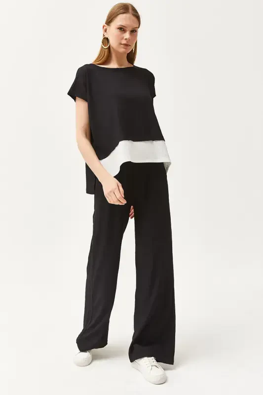 Woman Black Top Blouse Bottom Pants Suit TKM-190002 - 4
