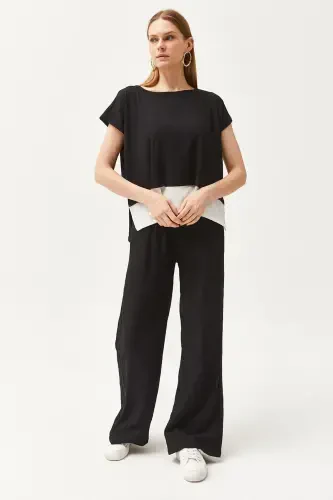 Woman Black Top Blouse Bottom Pants Suit TKM-190002 - 5