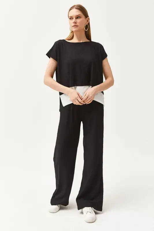 Woman Black Top Blouse Bottom Pants Suit TKM-190002 - 5