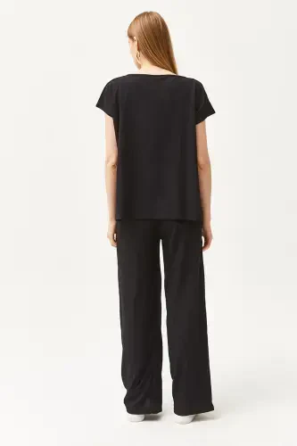 Woman Black Top Blouse Bottom Pants Suit TKM-190002 - 6
