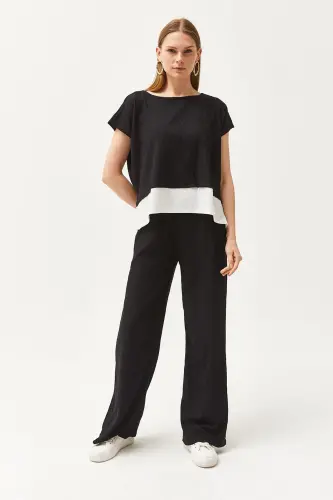 Woman Black Top Blouse Bottom Pants Suit TKM-190002 - 3