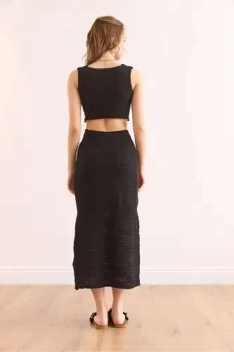 Woman Black Top Blouse Bottom Skirt Cotton Suit TKM-1900 - 6