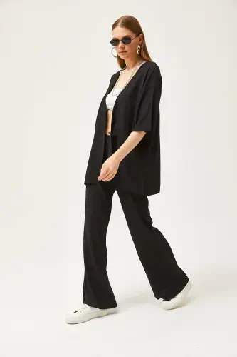 Women Black Top Kimono Bottom Pants Suit TKM-1900 - 4