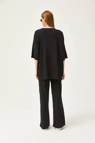 Women Black Top Kimono Bottom Pants Suit TKM-1900 - 5