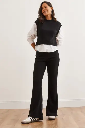 Woman Black Top Shirt Detailed Blouse Bottom Flared T 