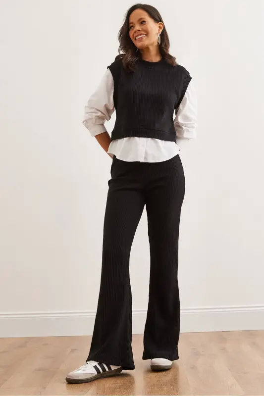 Woman Black Top Shirt Detailed Blouse Bottom Flared T - 1