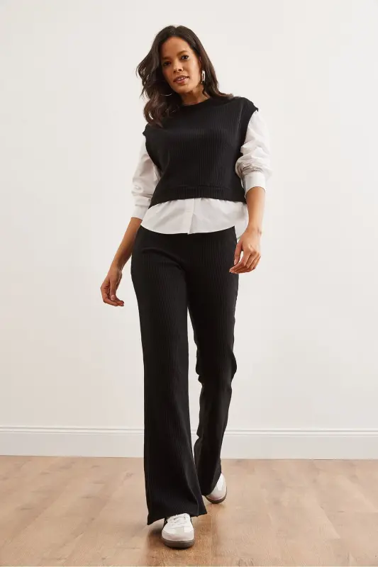 Woman Black Top Shirt Detailed Blouse Bottom Flared T - 2